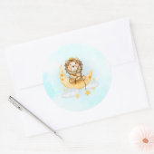 Cute Lion Vist op de maan Waterverf Ronde Sticker (Envelop)