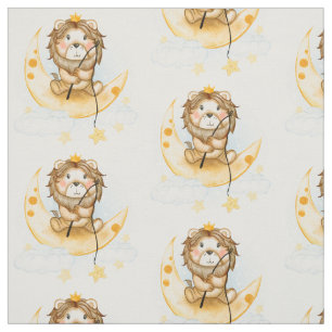 Cute Lion Vist op de maan Waterverf Stof