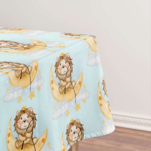 Cute Lion Vist op de maan Waterverf Tafelkleed (Voorbeeld)