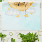 Cute Lion Vist op de maan Waterverf Theedoek (Gevouwen)