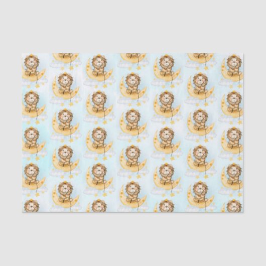 Cute Lion Vist op de maan Waterverf Tissuepapier (Voorkant)