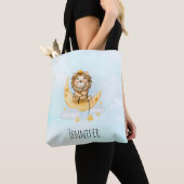 Cute Lion Vist op de maan Waterverf Tote Bag (Dichtbij)