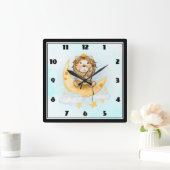 Cute Lion Vist op de maan Waterverf Vierkante Klok (Huis)