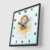 Cute Lion Vist op de maan Waterverf Vierkante Klok (Hoek)