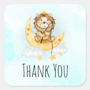 Cute Lion Vist op de maan Waterverf Vierkante Sticker