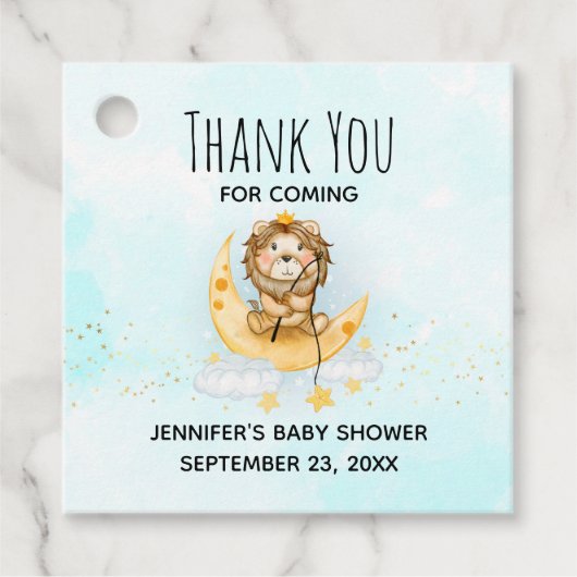 Cute Lion Vist op het maan Baby shower Bedankjes Labels (Voorkant)