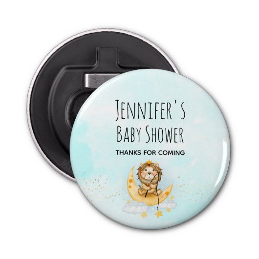 Cute Lion Vist op het maan Baby shower Button Flesopener (Voorkant)