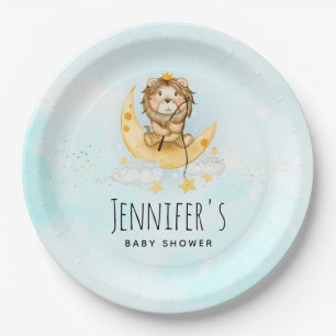 Cute Lion Vist op het maan Baby shower Papieren Bordje