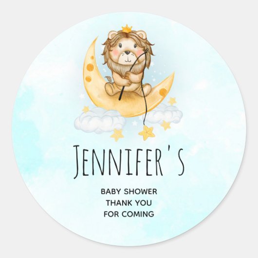 Cute Lion Vist op het maan Baby shower Ronde Sticker (Voorkant)