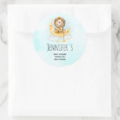 Cute Lion Vist op het maan Baby shower Ronde Sticker (Tas)
