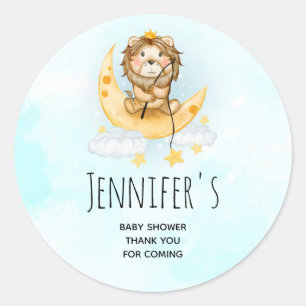 Cute Lion Vist op het maan Baby shower Ronde Sticker