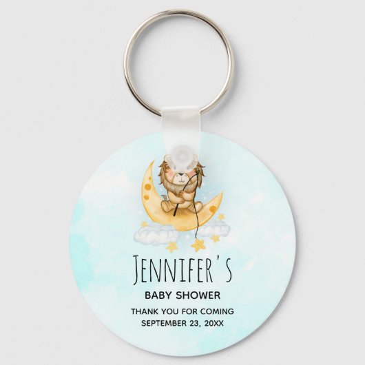 Cute Lion Vist op het maan Baby shower Sleutelhanger (Voorkant)