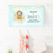 Cute Lion Vist op het maan Baby shower Spandoek (Insitu)