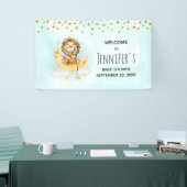 Cute Lion Vist op het maan Baby shower Spandoek (Beurs)
