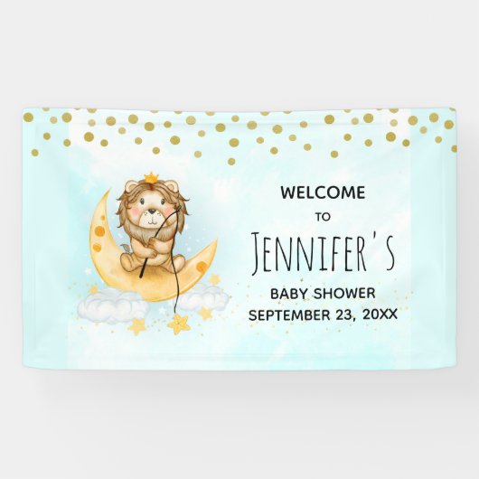 Cute Lion Vist op het maan Baby shower Spandoek (Horizontaal)