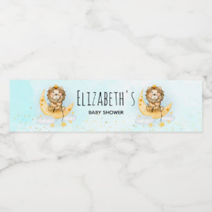 Cute Lion Vist op het maan Baby shower Waterfles Etiket