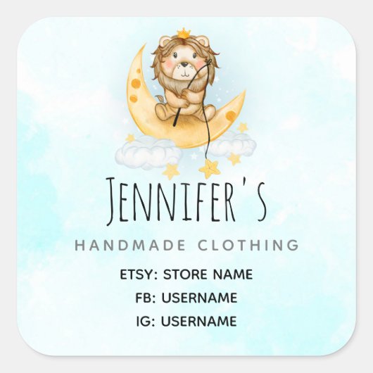 Cute Lion Vist op Moon Waterverf Business Vierkante Sticker (Voorkant)