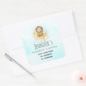 Cute Lion Vist op Moon Waterverf Business Vierkante Sticker (Envelop)