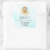 Cute Lion Vist op Moon Waterverf Business Vierkante Sticker (Tas)