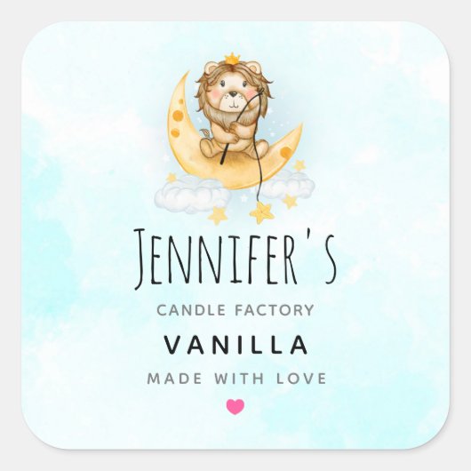 Cute Lion Vist Waterverf Zeap Candle Vierkante Sticker (Voorkant)