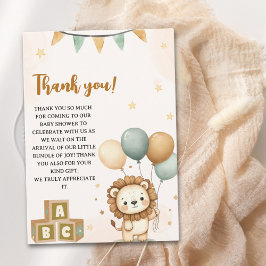 Cute Lion Watercolor Baby Shower Boy Bedankkaart