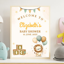 Cute Lion Watercolor Baby Shower Boy Poster