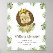 Cute Lion Waterverf Birth Stats Oerwoud greenery Poster (Voorkant)