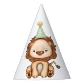 Cute Lion Wild One Oerwoud Animal Birthday Boy Feesthoedjes (Voorkant)