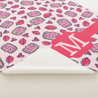 Cute Lips Kisses & Heart Doodles Pattern Monogram