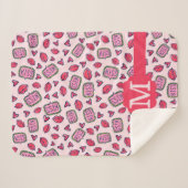 Cute Lips Kisses & Heart Doodles Pattern Monogram Sherpa Deken (Voorkant (horizontaal))