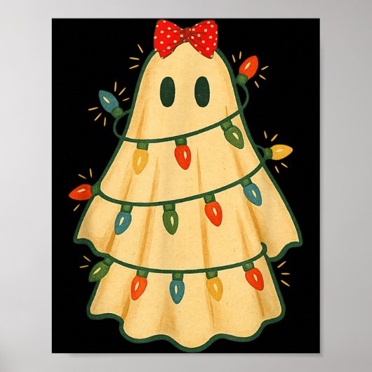 Cute Lit Ghost Christmas Tree Funny Gift Halloween Poster (Voorkant)