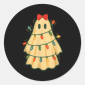 Cute Lit Ghost Christmas Tree Funny Gift Halloween Ronde Sticker (Voorkant)