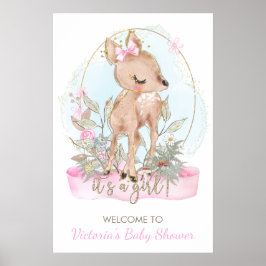 Cute Litte Deer Baby shower Welcome Sign Poster