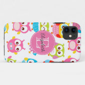 Cute Litte Owls Monogrammed Case-Mate iPhone Case (Achterkant (horizontaal))