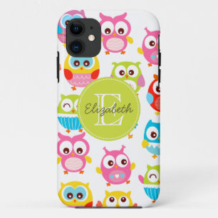 Cute Litte Owls Monogrammed iPhone 11 Hoesje