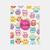 Cute Litte Owls Monogrammed Fleece Deken (Voorkant)