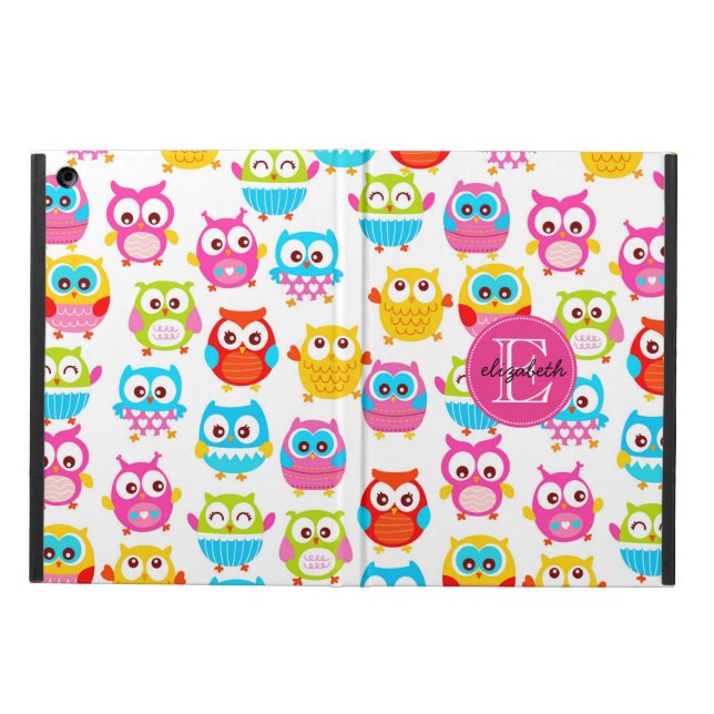 Cute Litte Owls Monogrammed iPad Air Hoesje (Buitenkant)