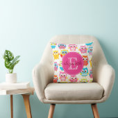 Cute Litte Owls Monogrammed Kussen (Stoel)
