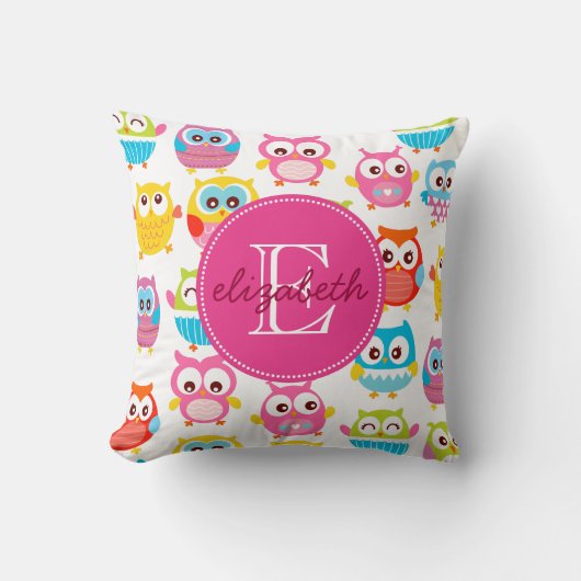 Cute Litte Owls Monogrammed Kussen (Voorkant)