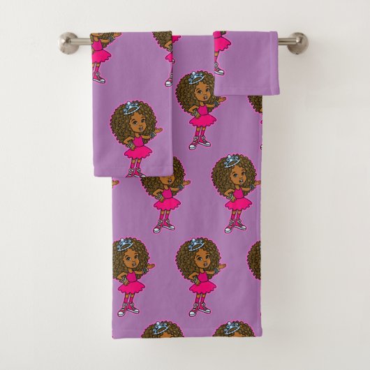 Cute Little African American Pink Princess Bad Handdoek (Insitu)
