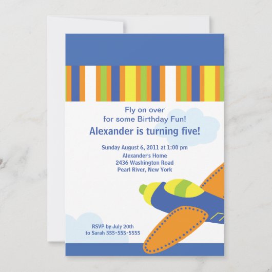 Cute Little Airplane Birthday Party Invitation Kaart (Voorkant)