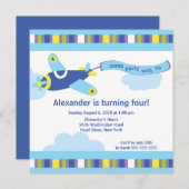 Cute Little Airplane Birthday Party Invitation Kaart (Voorkant / Achterkant)