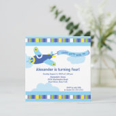 Cute Little Airplane Birthday Party Invitation Kaart (Staand voorkant)