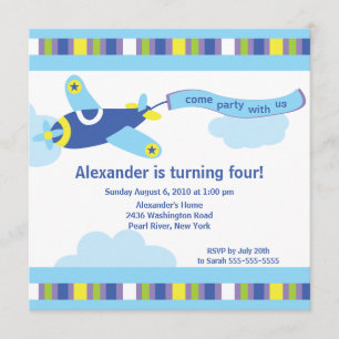 Cute Little Airplane Birthday Party Invitation Kaart