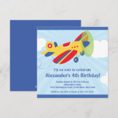 Cute Little Airplane Birthday Party Invitation Kaart (Voorkant / Achterkant)
