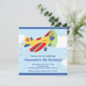 Cute Little Airplane Birthday Party Invitation Kaart (Staand voorkant)