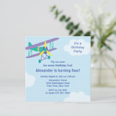 Cute Little Airplane Birthday Party Invitation Kaart (Staand voorkant)