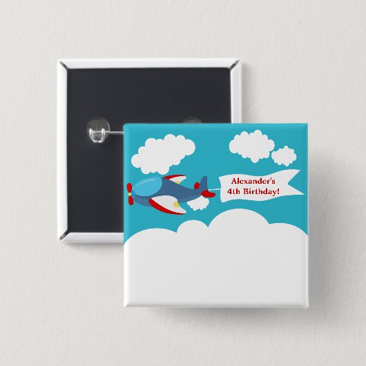 Cute Little Airplane Boy Birthday Button (Voorkant /achterkant)