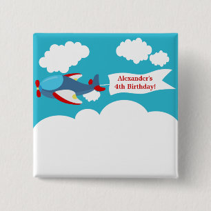Cute Little Airplane Boy Birthday Button