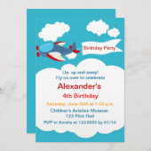 Cute Little Airplane Boy Birthday Invitation Kaart (Voorkant / Achterkant)